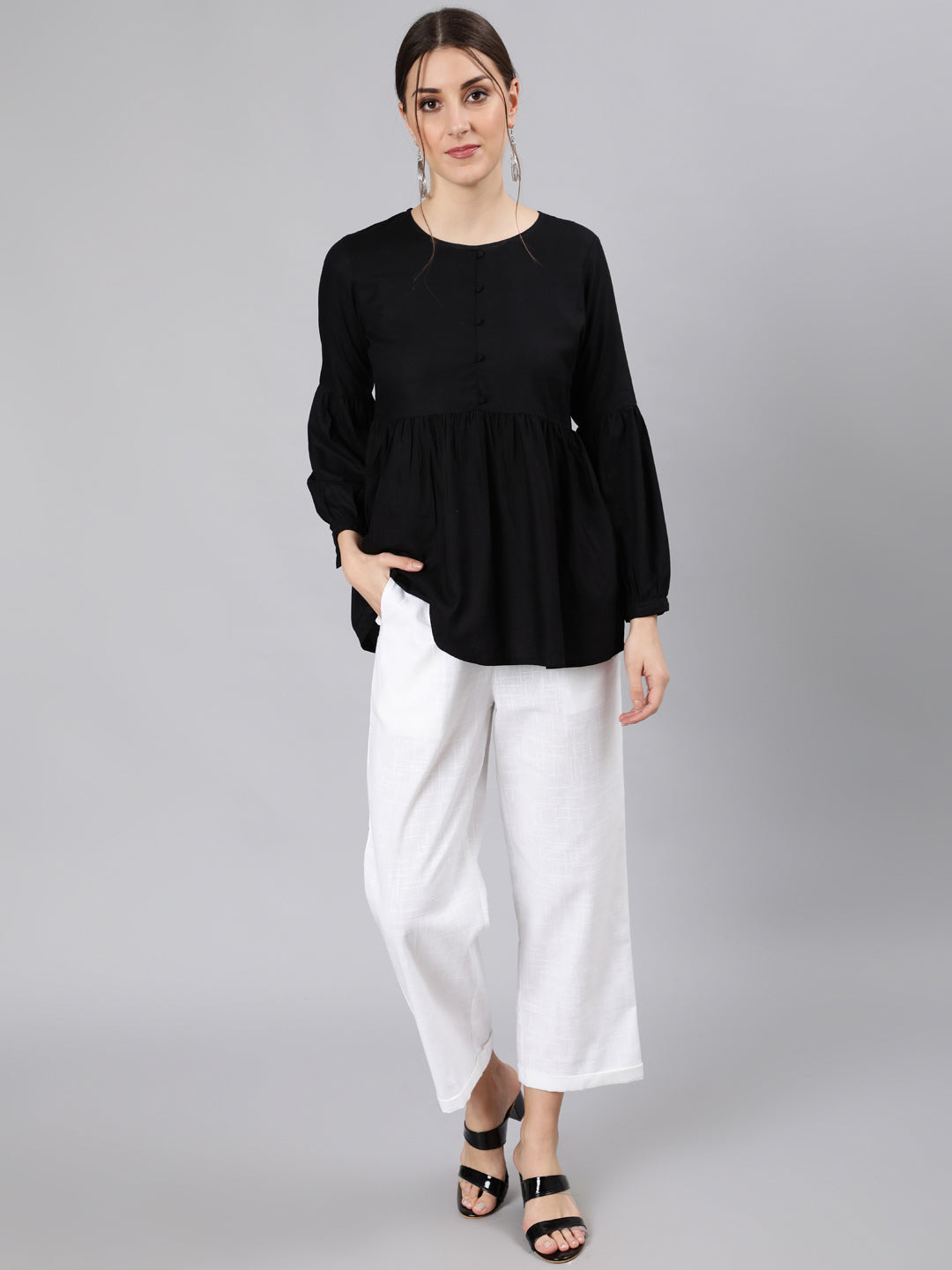 Shop White Cotton Slub Straight High Rise Bottom-Fold Pants