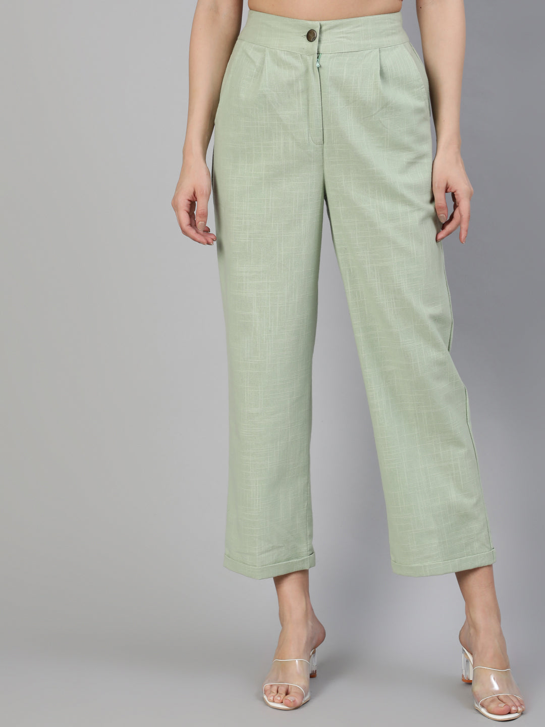 Shop Reseda Cotton Slub Straight High Rise Bottom Fold Pants