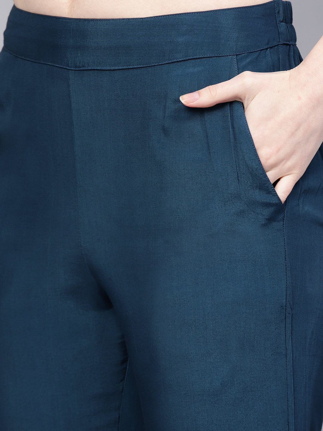 Teal & Light Blue Embroidered Kurta With Pants & Net Dupatta