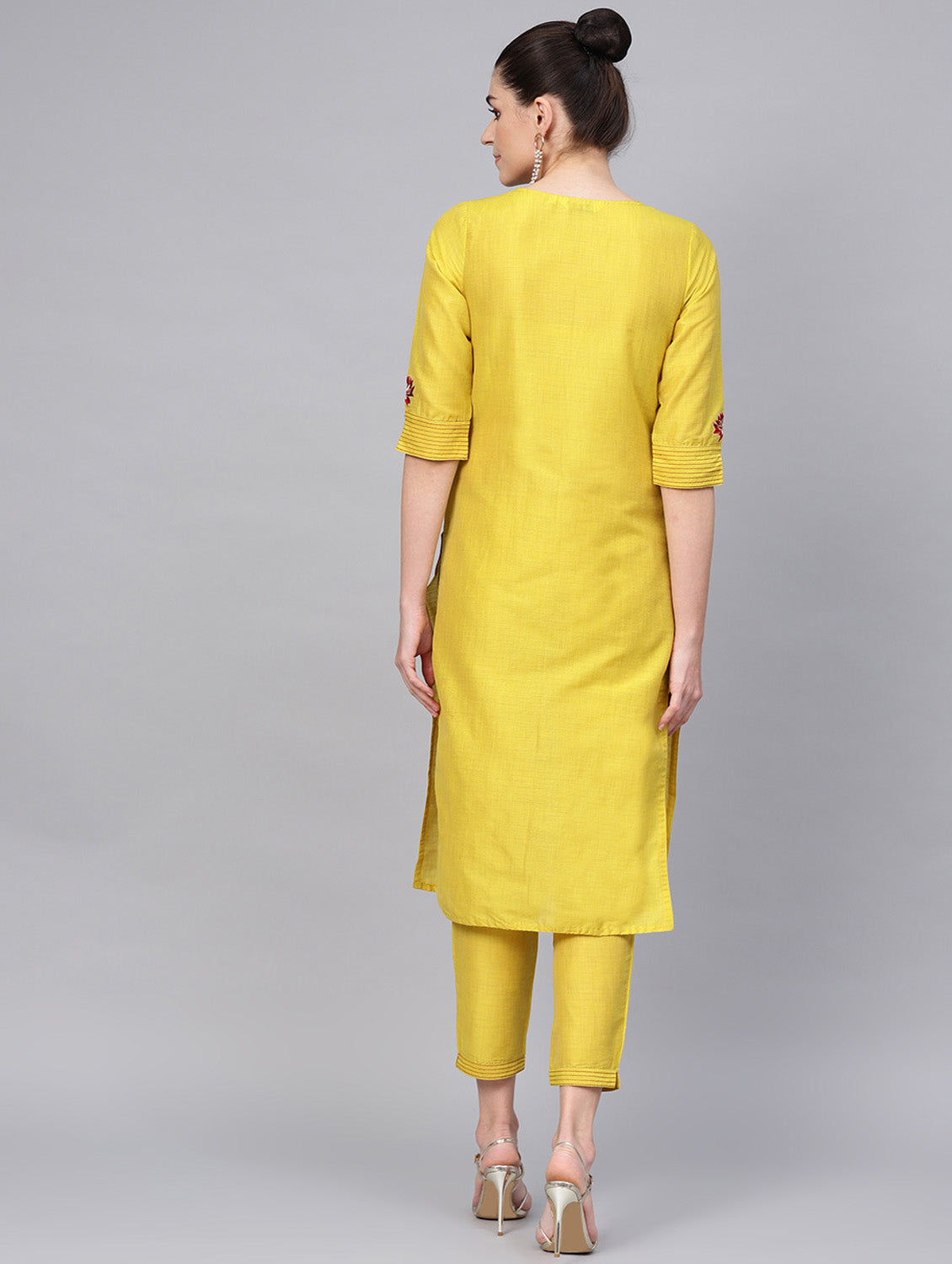 Yellow Yoke Design Handloom Straight Kurta With Trousers