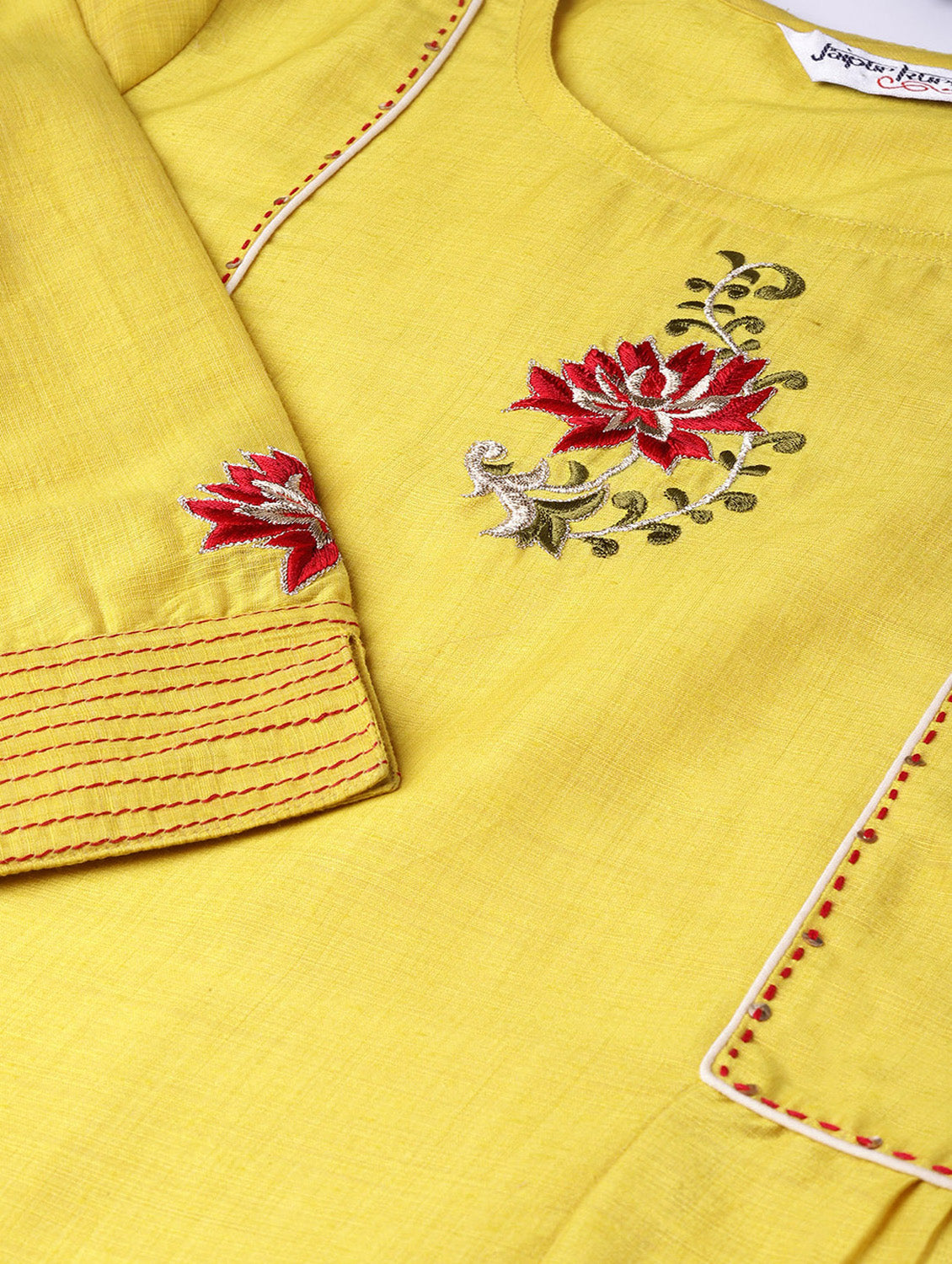 Yellow Yoke Design Handloom Straight Kurta With Trousers