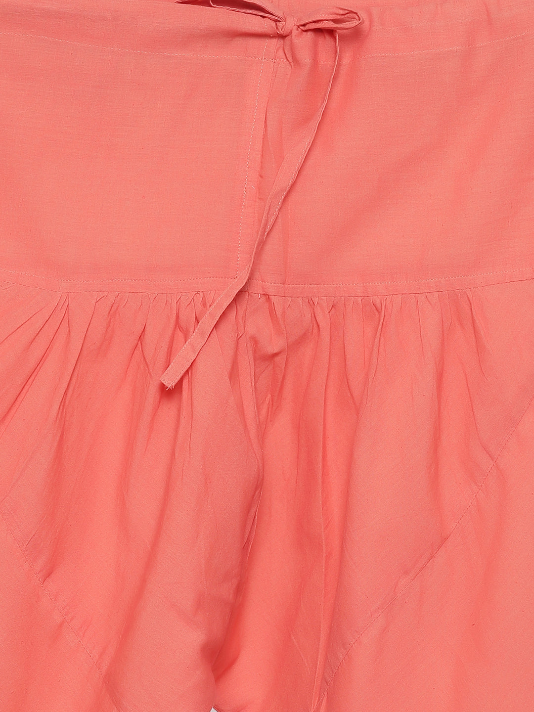 Peach Solid Anarkali Cotton Kurta With Churidar & Dupatta