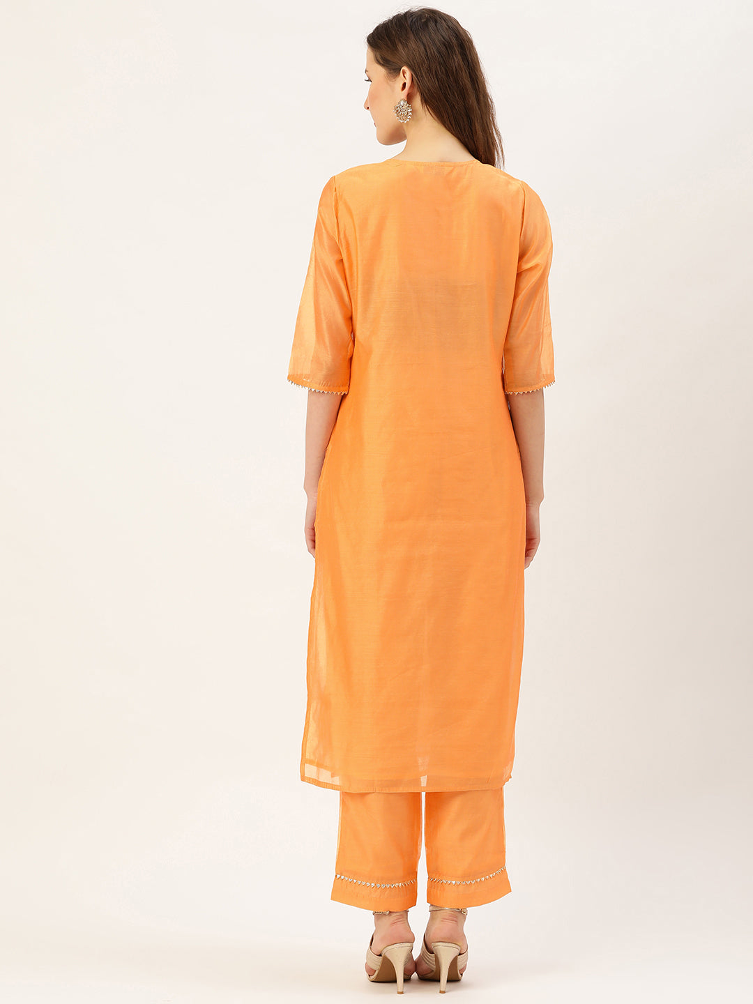 Yellow Embroidered Chanderi Kurta With Pants
