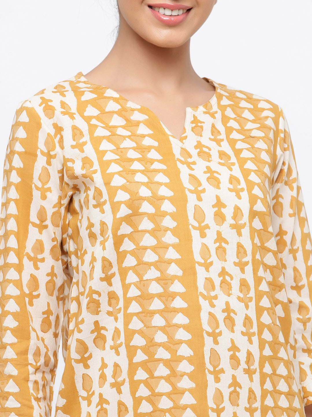 Mustard Ethnic Motif Straight Cotton Lounge Wear