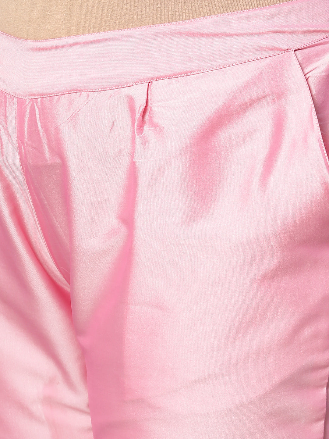 Pink Ethnic Print Chanderi Straight Kurta With Pants