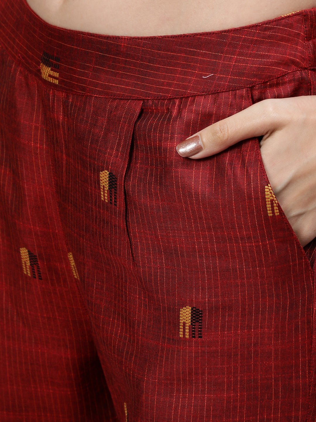 Maroon Yarn Dyed Kurta With Pants