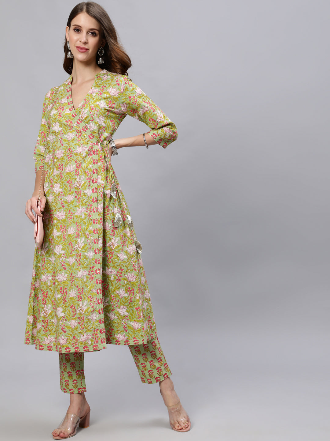 Printed Angrakha Kurta With Pants