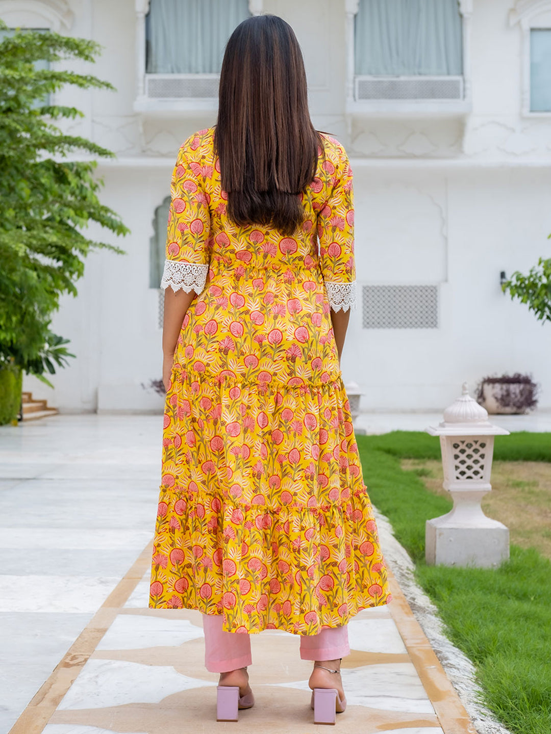 Tier Printed Flared Kurta With Cotton Pant