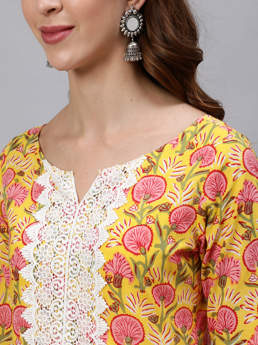 Tier Printed Flared Kurta With Cotton Pant