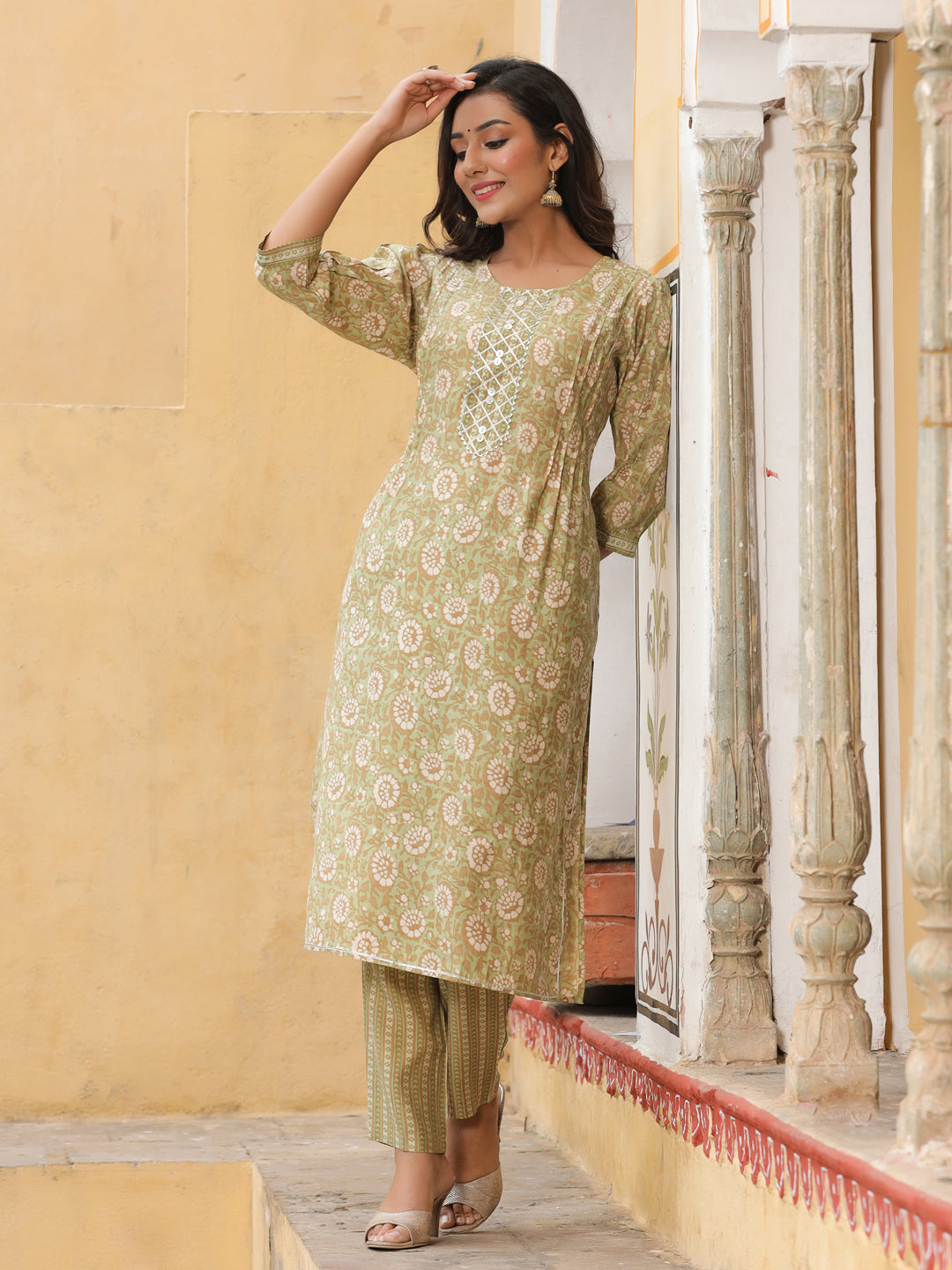 Green Chanderi Kurta With Pants