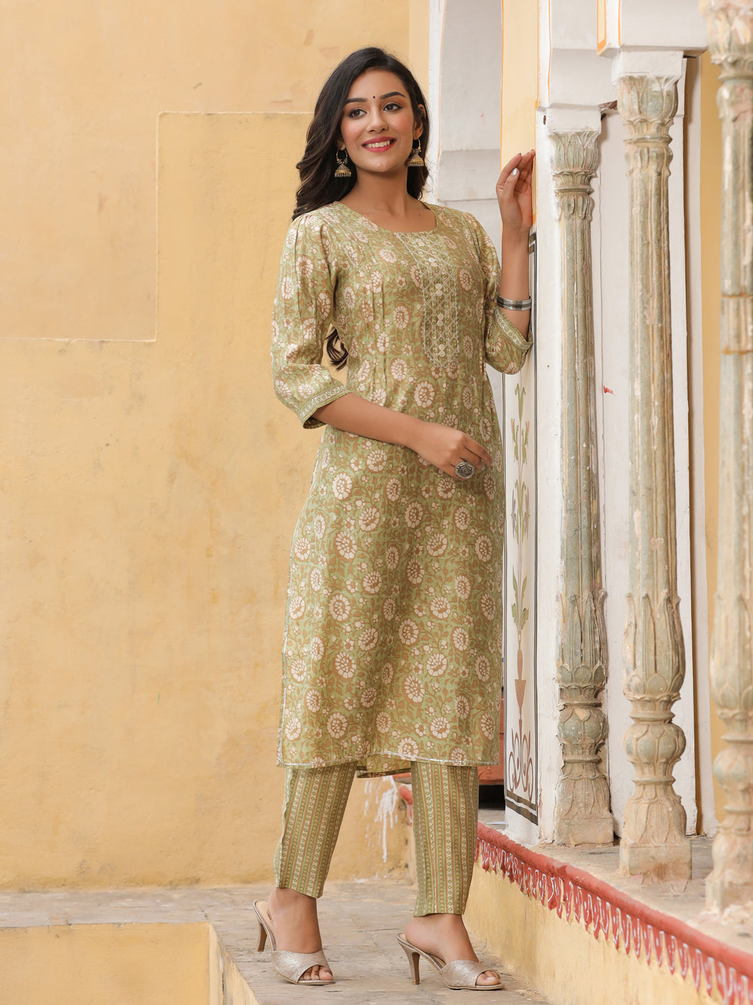Green Chanderi Kurta With Pants