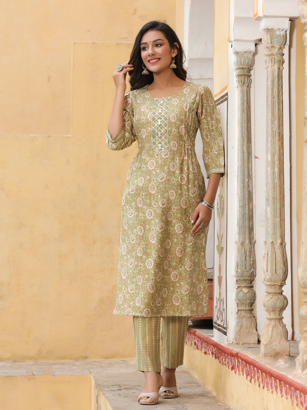 Green Chanderi Kurta With Pants