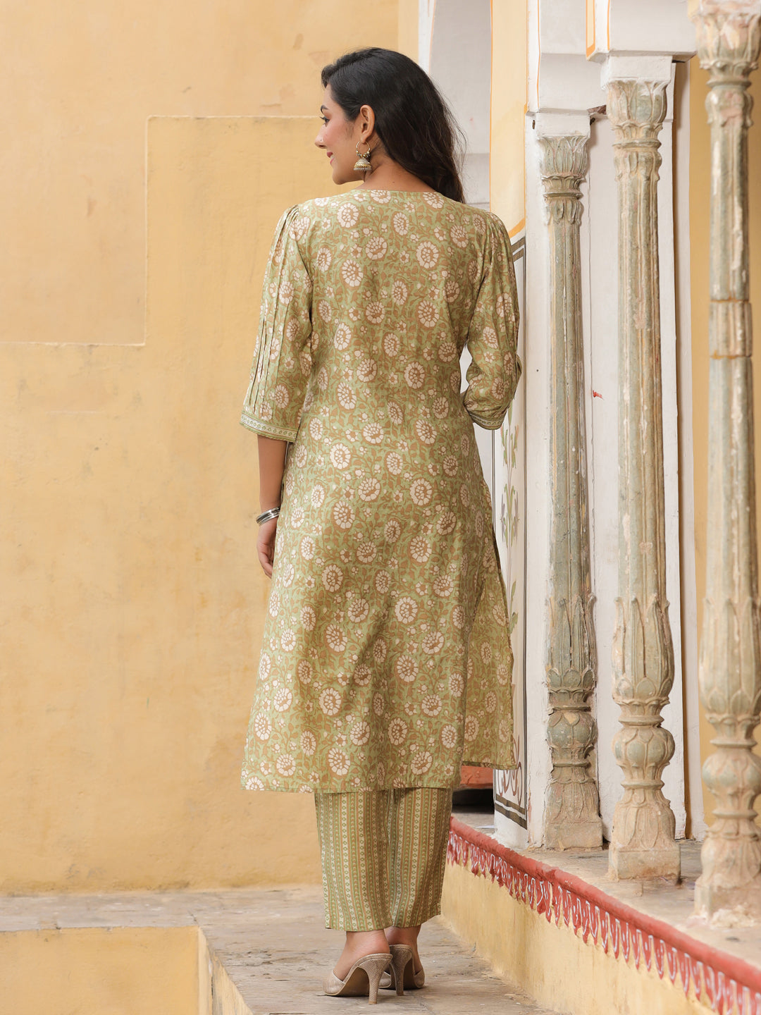 Green Chanderi Kurta With Pants
