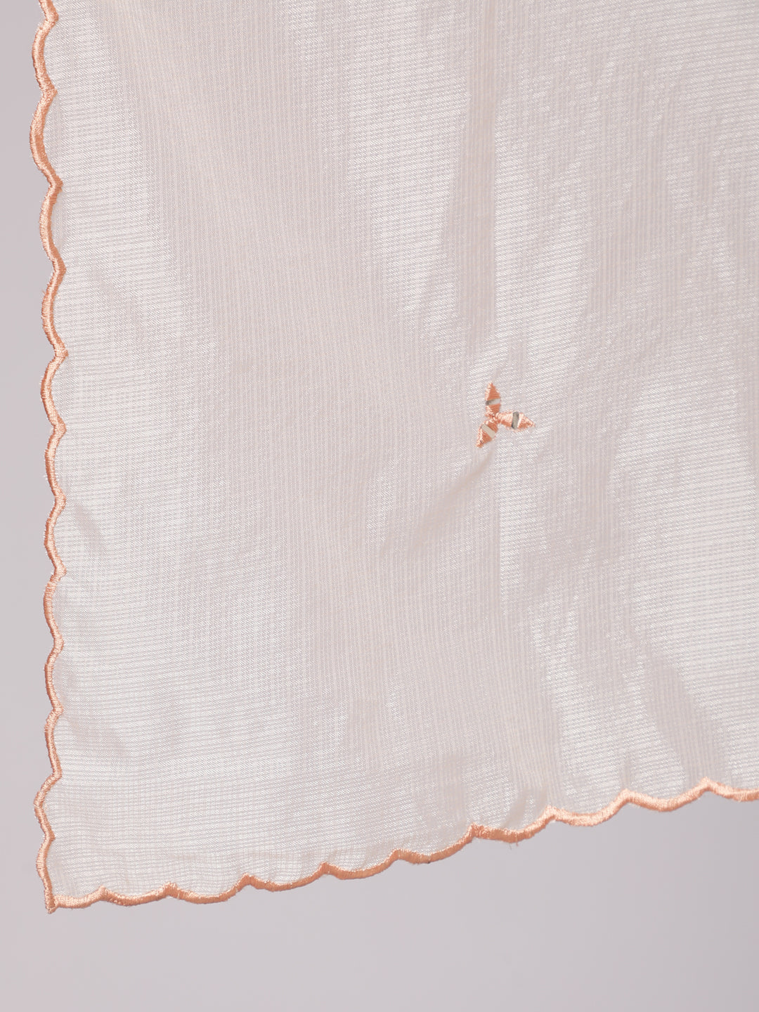 Embossed Gold Print Embellished Chanderi Kurta Has Round Neck With Front Placket And Embellished With Pearl, Three Fourth Sleeves, Side Slit, Straight Hemline, Cotton Mulmul Lining Is Attached To It, Chanderi Pants Has Both Side Pocket And Partially Elastic At Waist, Kota Tissue Embroidered Dupatta With Scallop All Over.