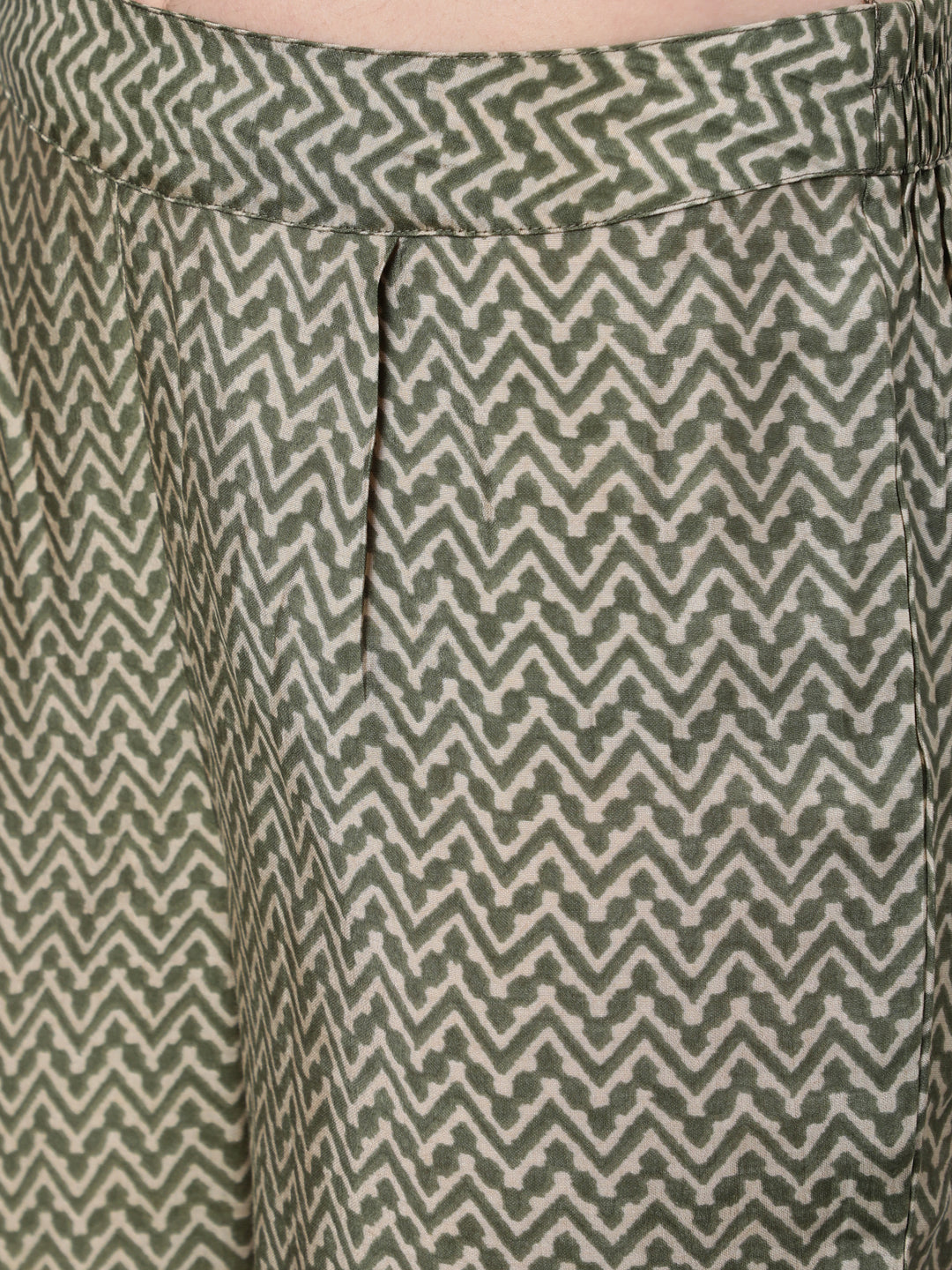 Green Chanderi Ethnic Print A-Line Kurta With Pants