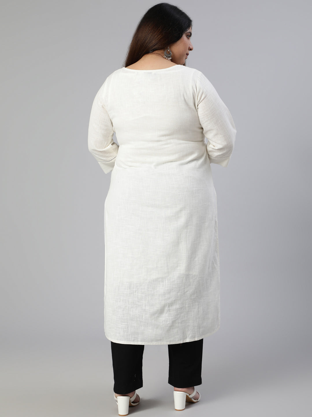 White Cotton Pin Tucks Straight Kurta With Pants