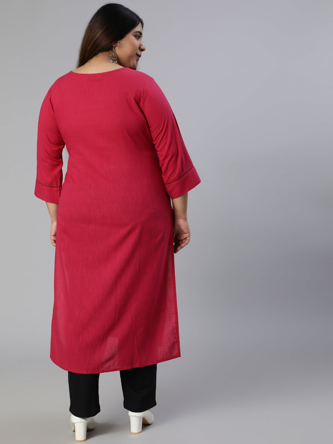 Pink Cotton Pin Tucks Straight Kurta With Pants