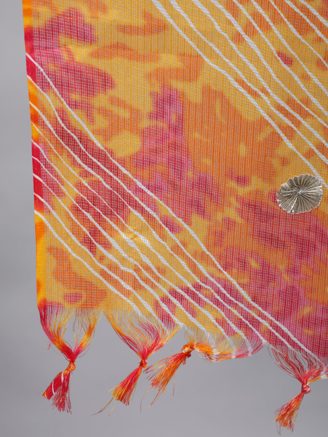 A Straight Solid Yellow Embroidered Rayon Kurta With Pants And Kota Doria Dupatta