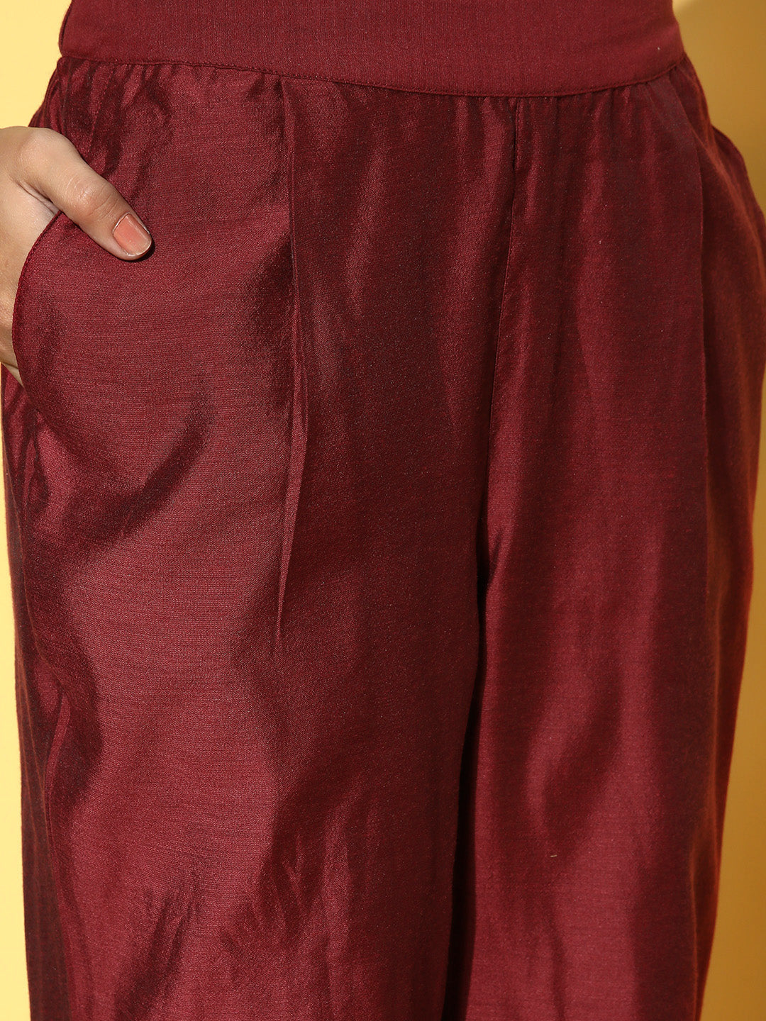 Chanderi Solid Maroon Pants with Kurta
