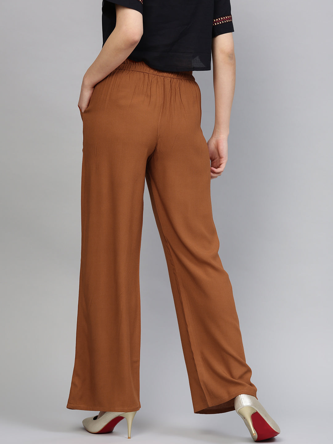 Brown Solid Rayon Palazzo