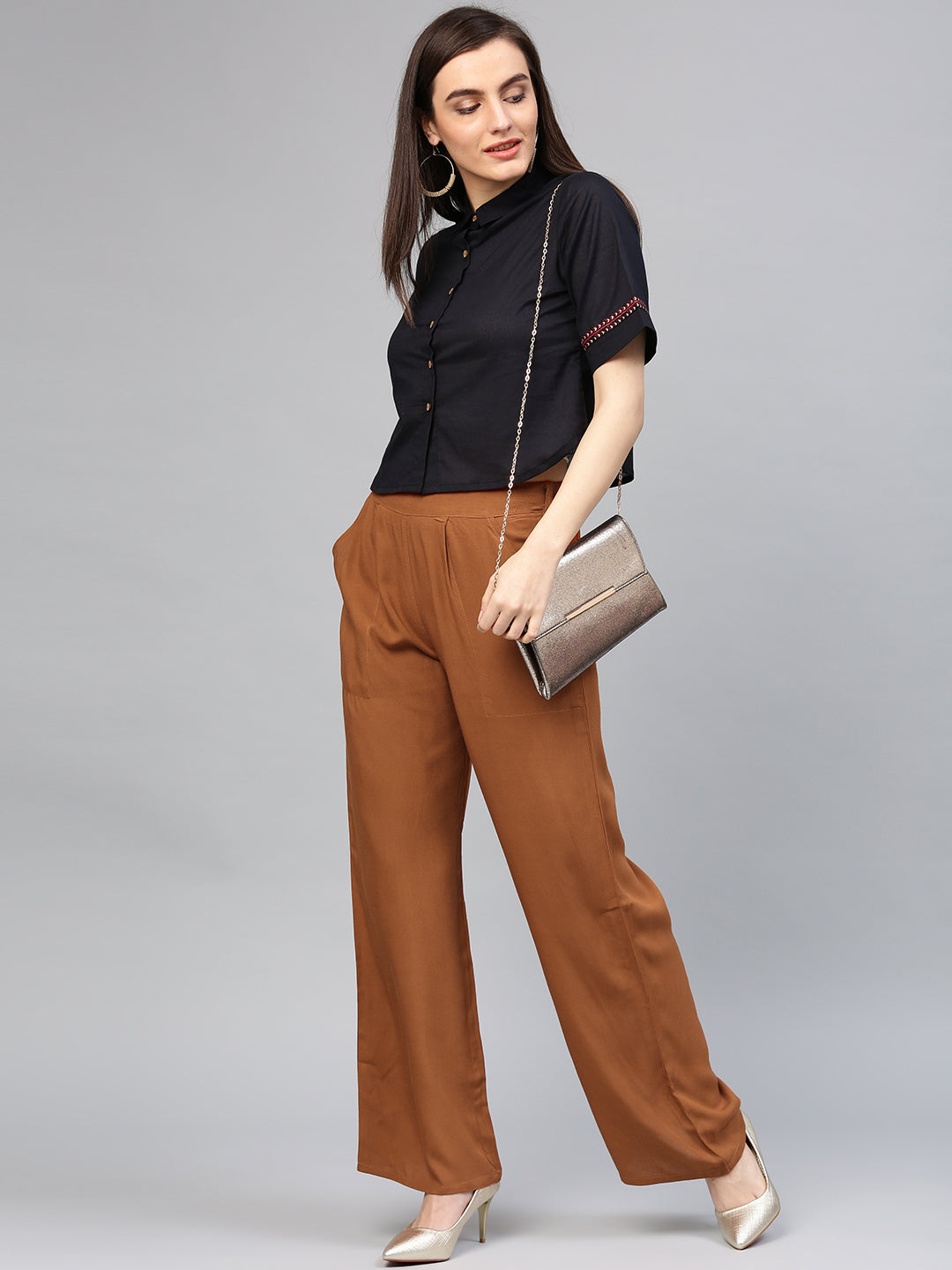 Brown Solid Rayon Palazzo