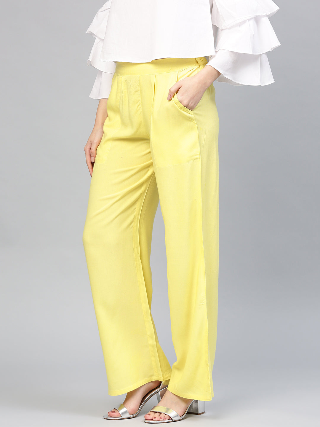 Lemon Yellow Solid Rayon Palazzo