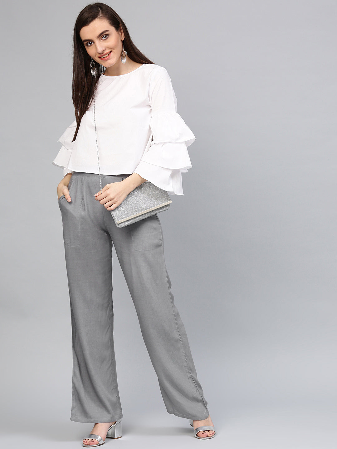 Grey Solid Rayon Palazzo