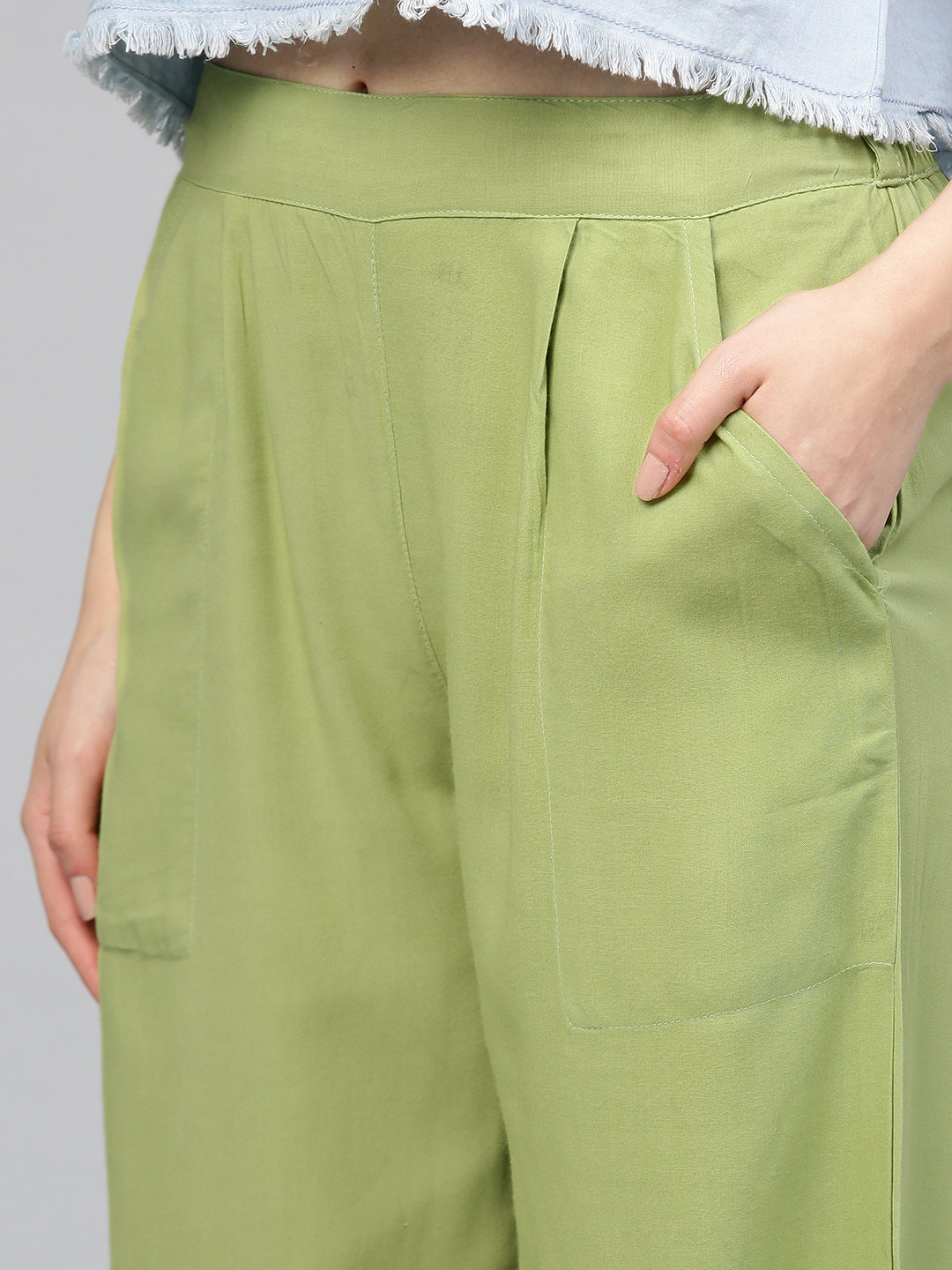 Green Solid Rayon Palazzo