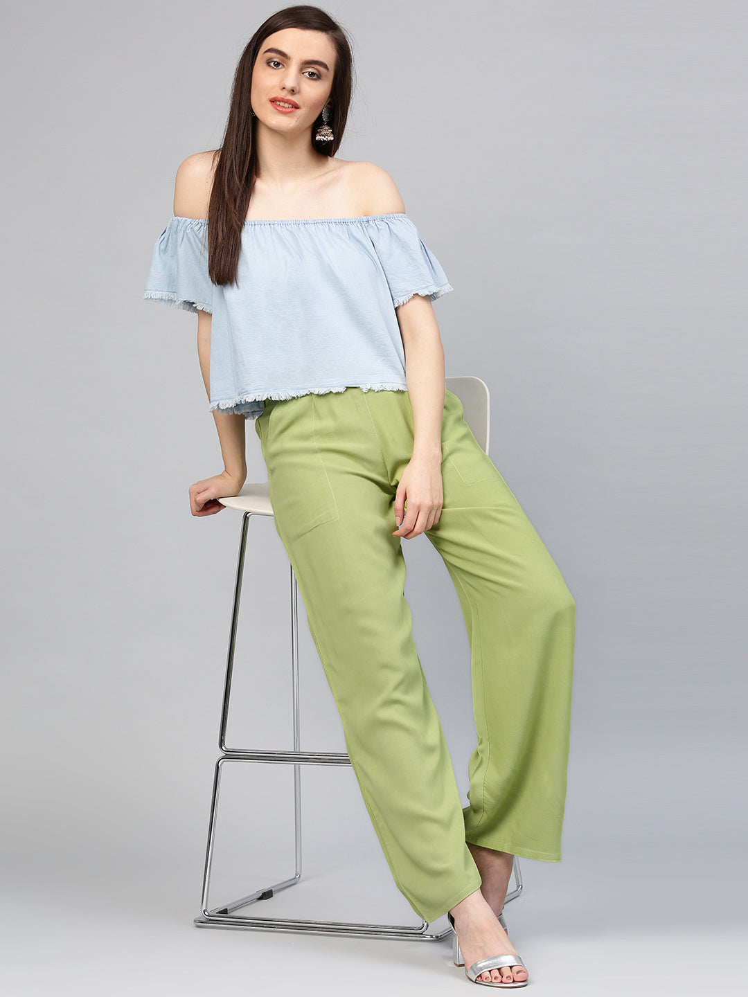 Green Solid Rayon Palazzo