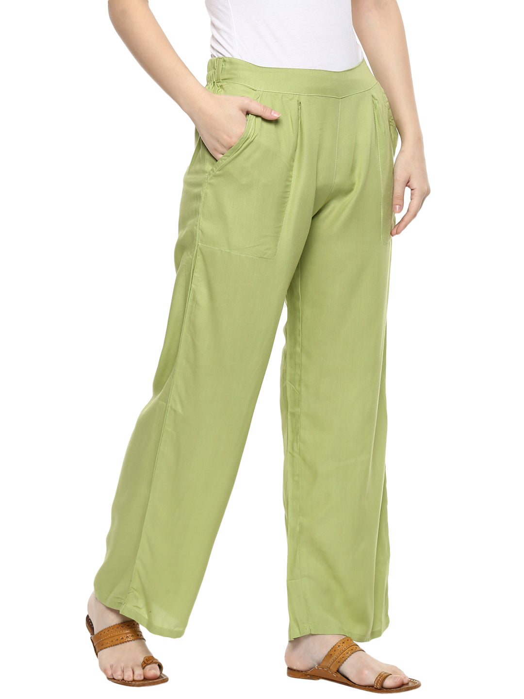 Green Solid Rayon Palazzo