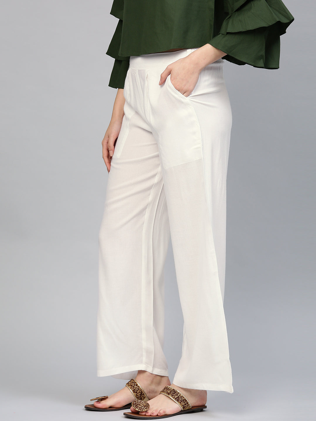 White Solid Rayon Palazzo