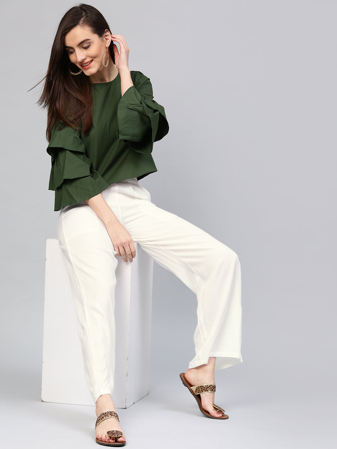 White Solid Rayon Palazzo