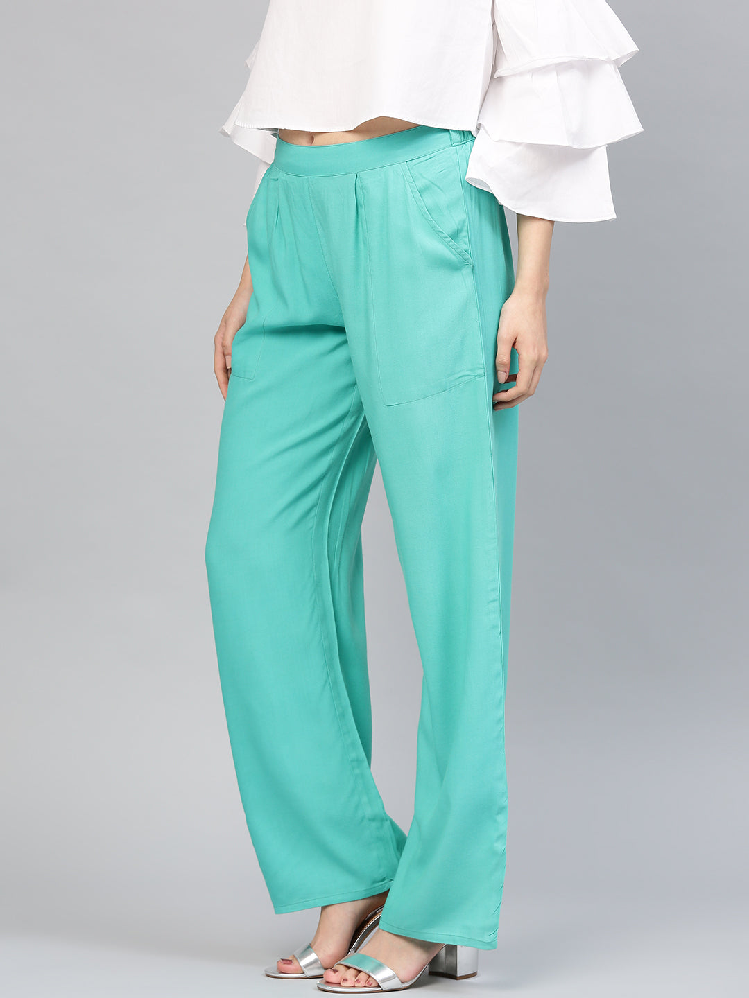 Sea Green Solid Rayon Palazzo