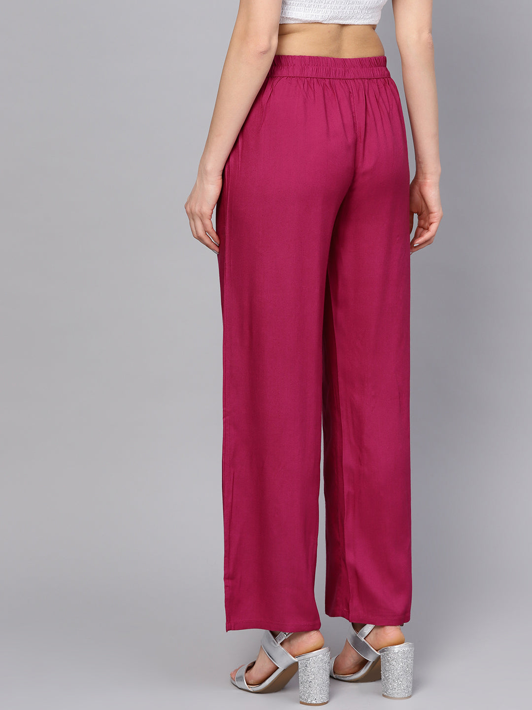 Magenta Solid Straight Rayon Palazzo