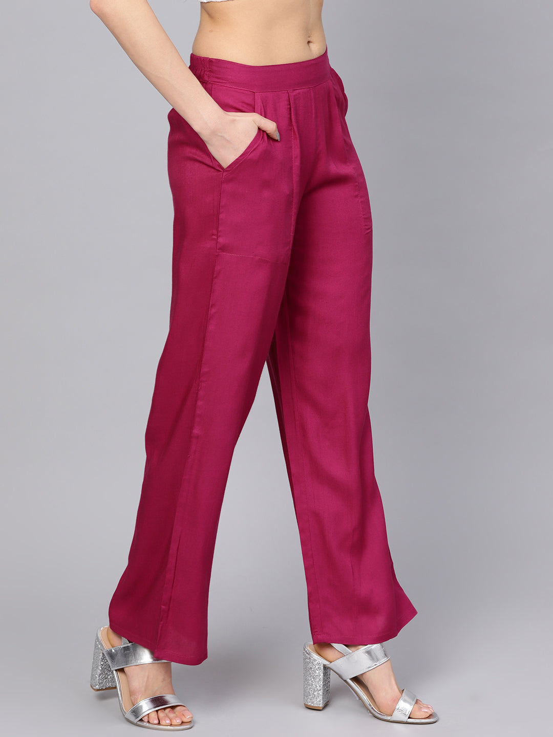 Magenta Solid Straight Rayon Palazzo
