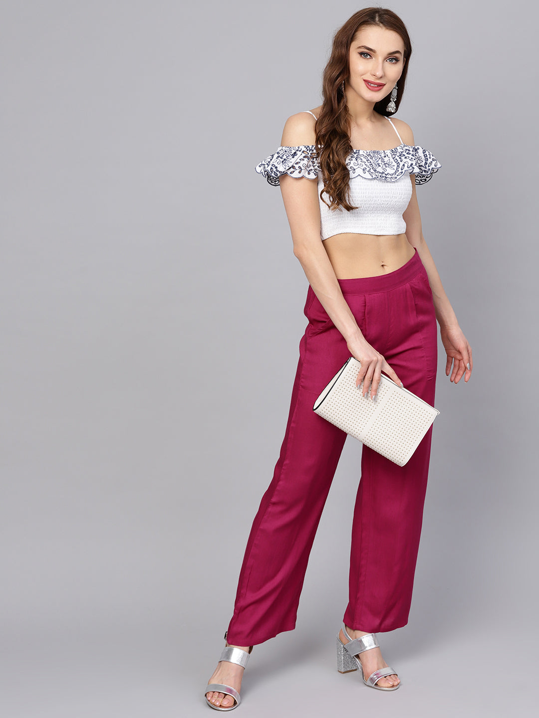 Magenta Solid Straight Rayon Palazzo