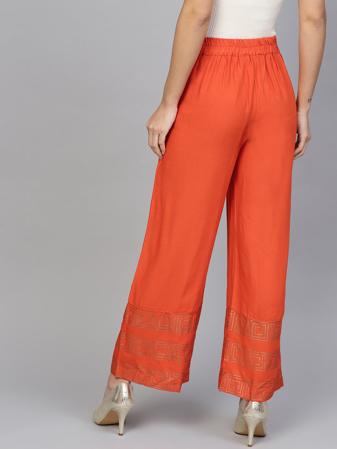 Orange Geometric Rayon Slub Palazzo