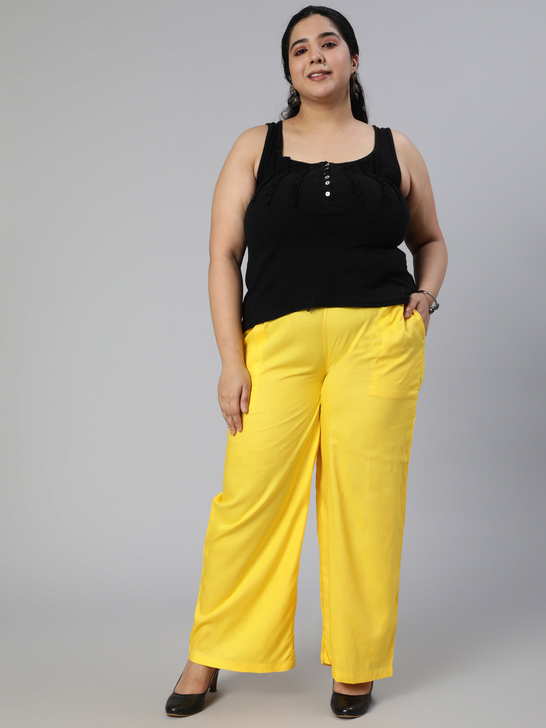 Shop Yellow Solid Rayon Straight Palazzo