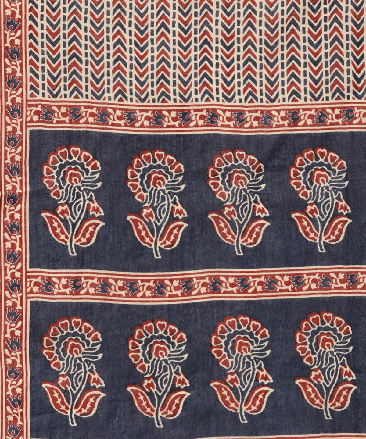 Navy Blue & Beige Ethnic Motifs Straight Cotton Kurta With Palazzo & Dupatta