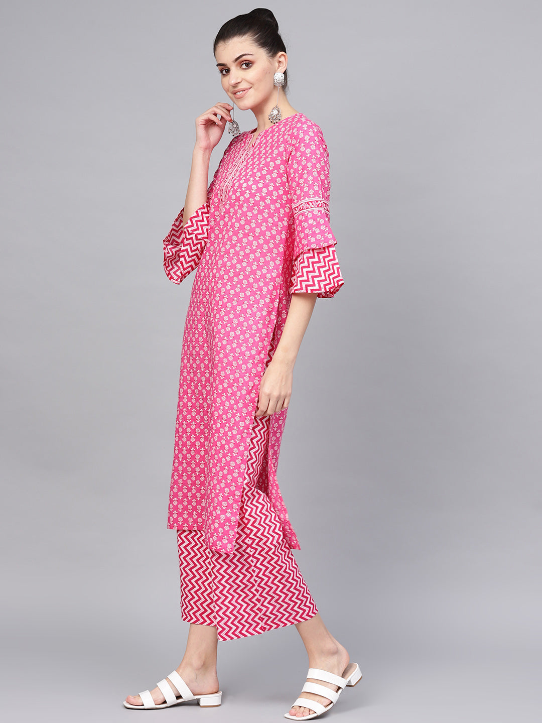 Printed Straight Kurta With Printed Palazzo And Dupatta