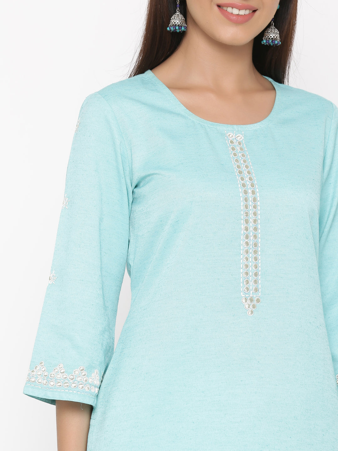 Aqua Straight Cotton Blend Kurta With Palazzo