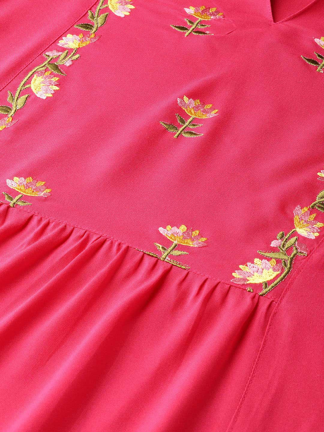 Pink Embroidered Straight Kurta With Palazzo & Dupatta