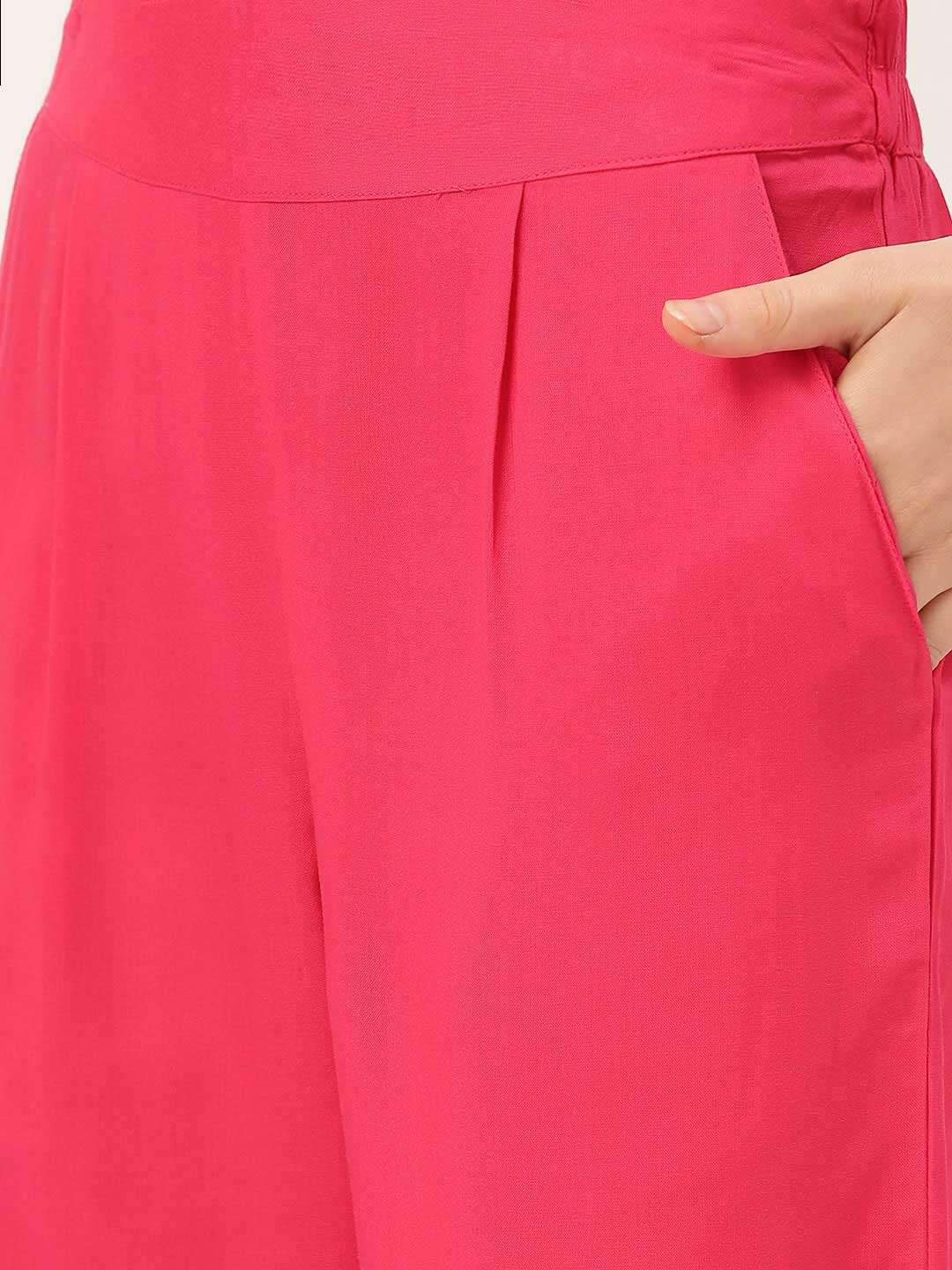 Pink Embroidered Straight Kurta With Palazzo & Dupatta