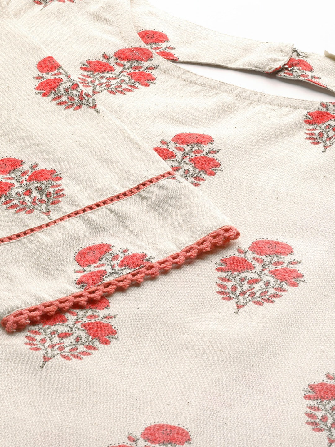 Off White Ethnic Print Straight Cotton Flex Kurta With Sharara And Dupatta