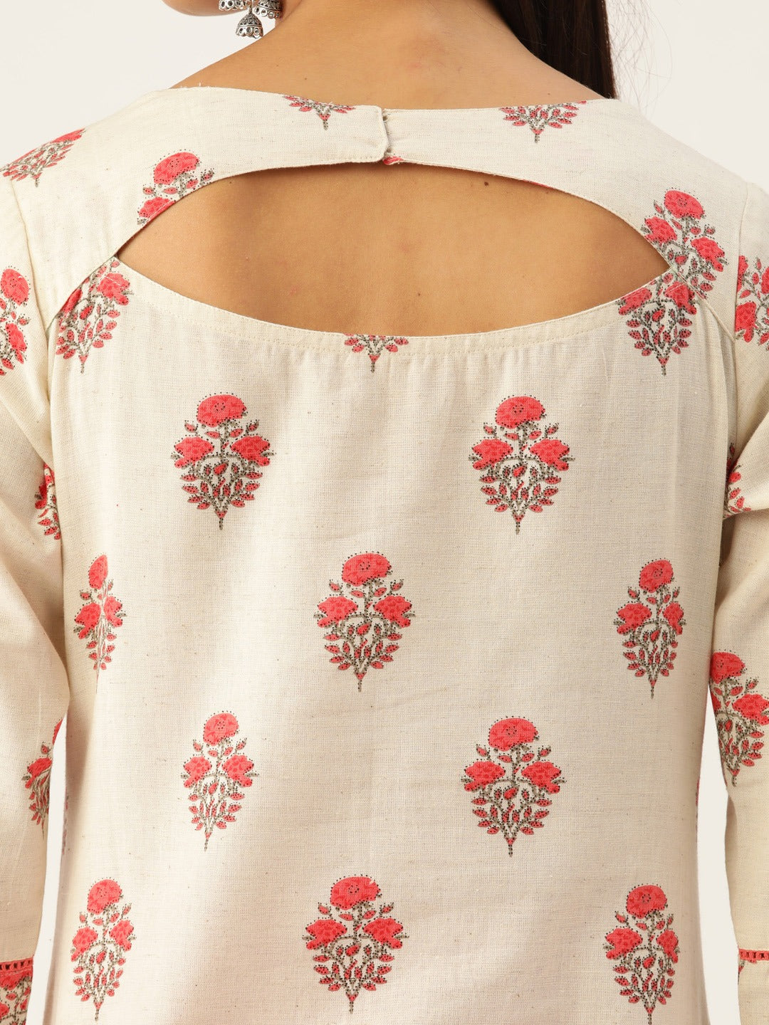 Off White Ethnic Print Straight Cotton Flex Kurta With Sharara And Dupatta