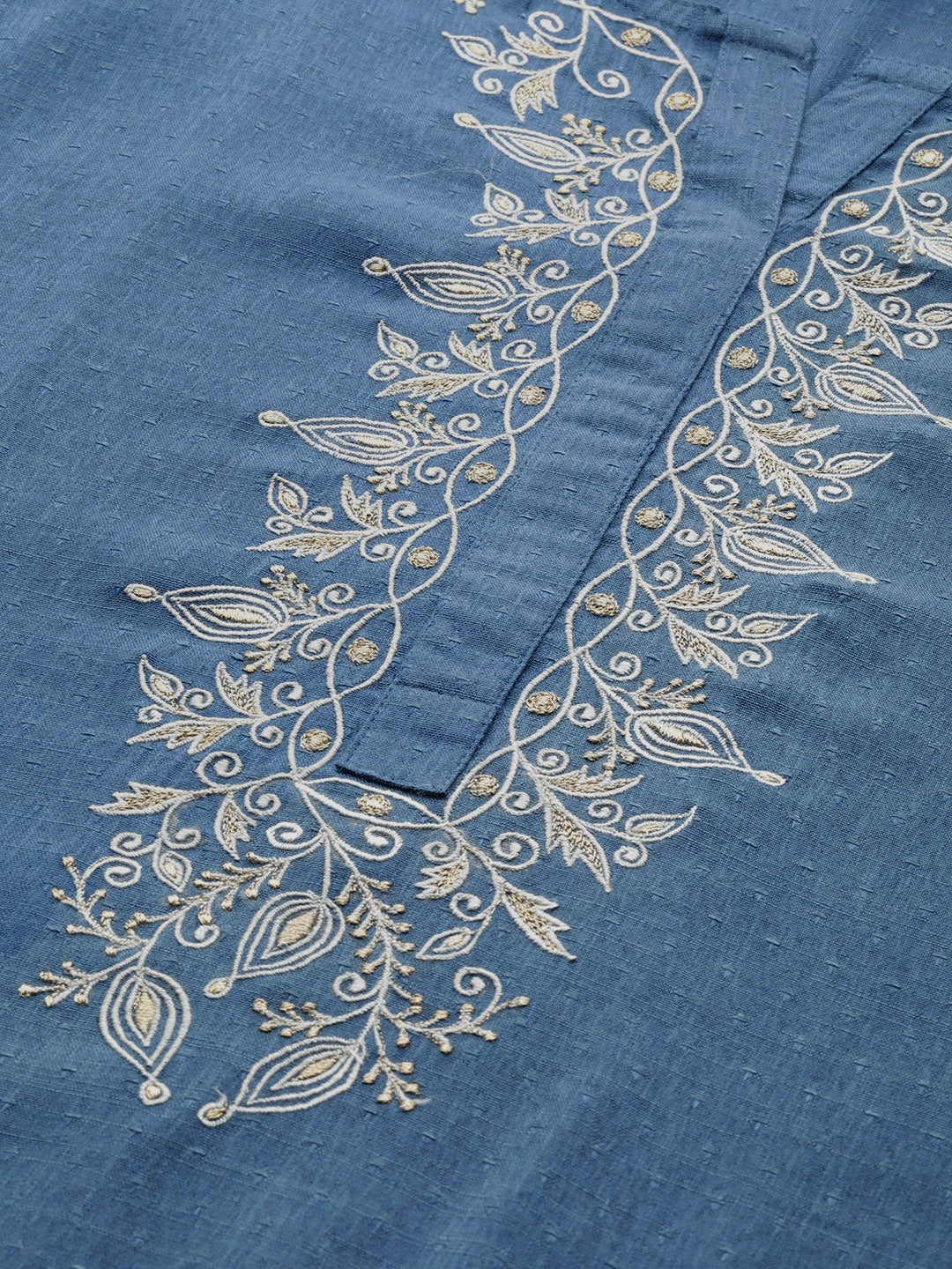 Blue Woven Design Straight Blended Kurta With Palazzo