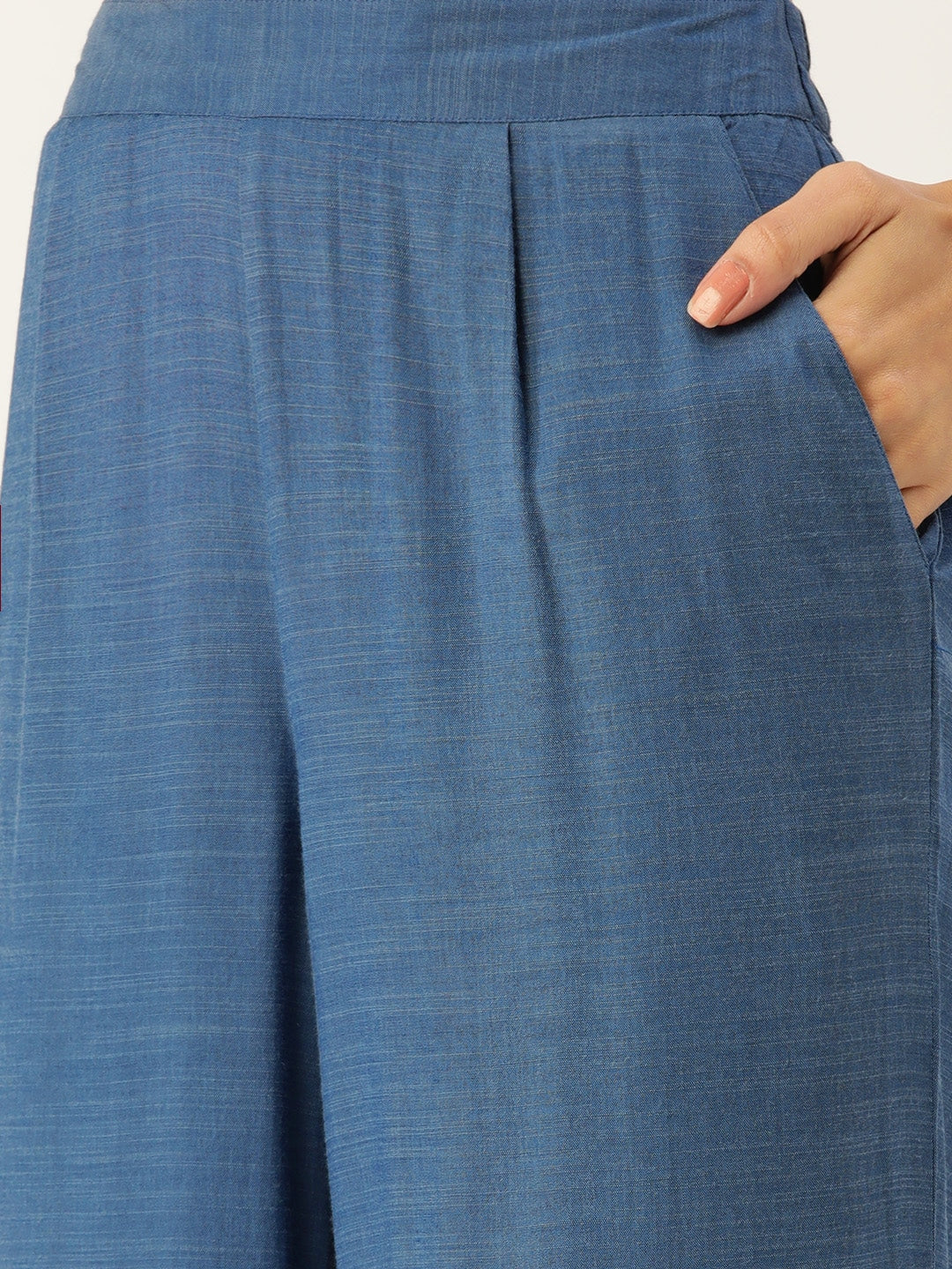 Blue Woven Design Straight Blended Kurta With Palazzo