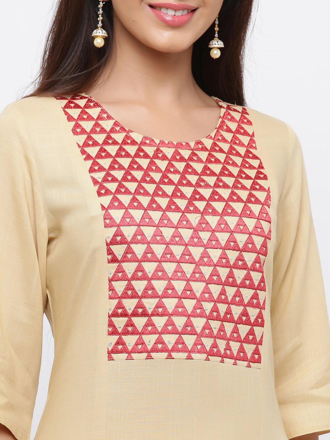 Beige Solid Straight Blended Kurta With Palazzo