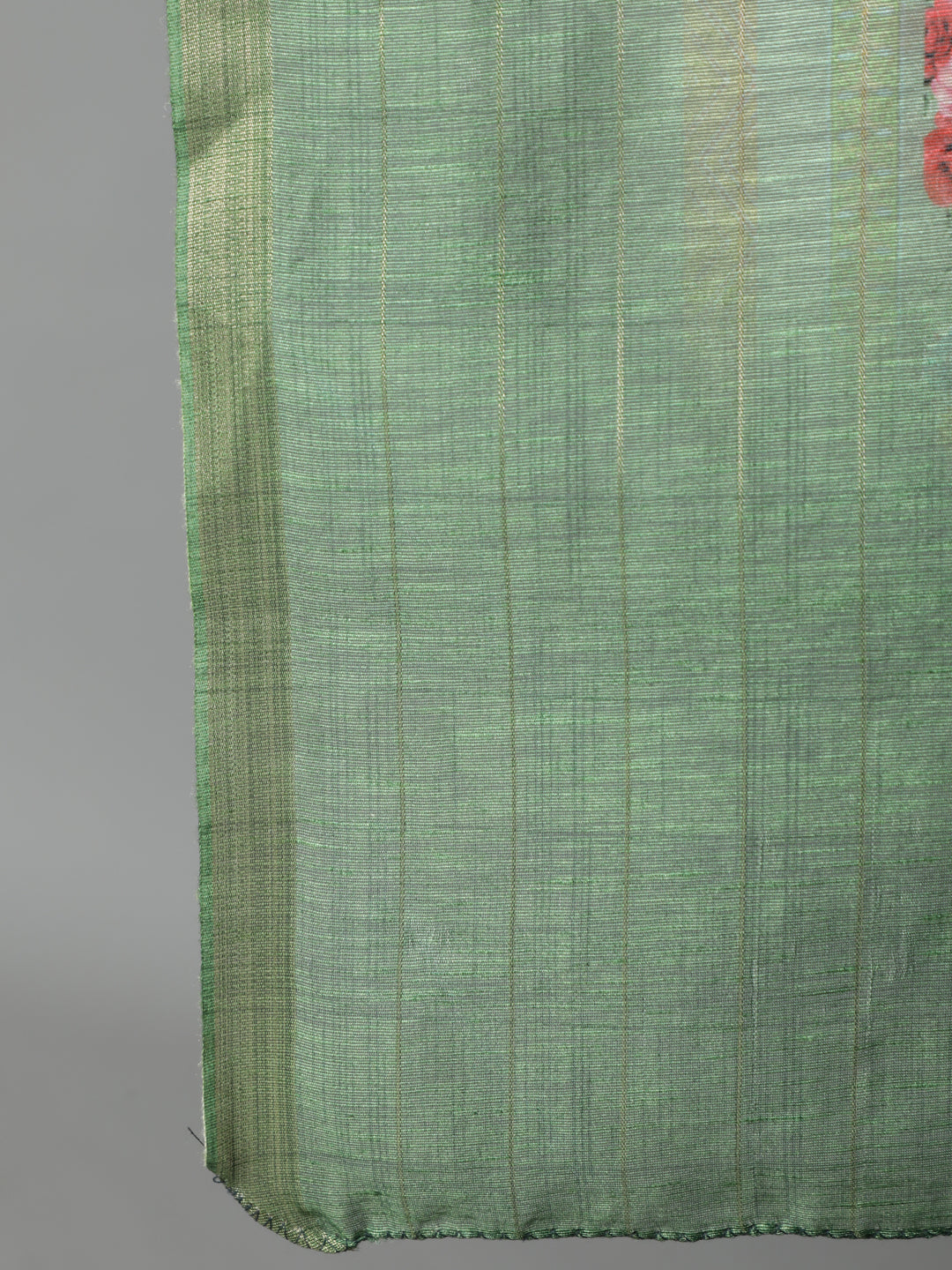 Green Ethnic Motifs Print Silk Blend Kurta With Palazzos & Dupatta