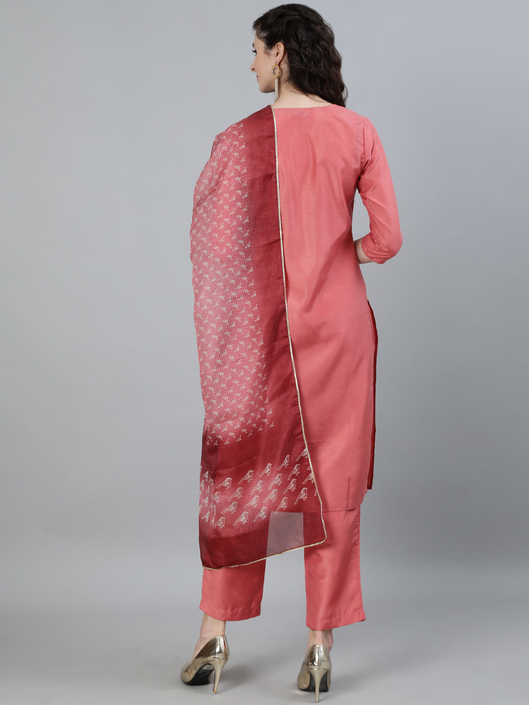 Pink Ethnic Motifs Print Silk Blend Kurta With Pants & Dupatta